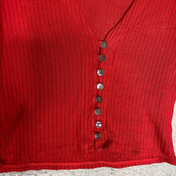 Reformation womens red button up short sleeve crop top tencel vneck soft Small - Picture 6 of 9